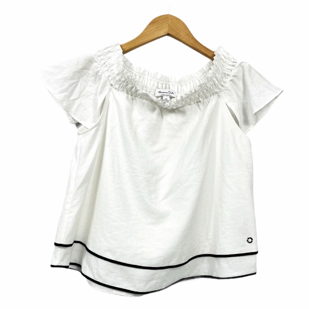 NWOT Zara Massimo Dutti Girls White Linen Off the Shoulder Blouse Kids Medium